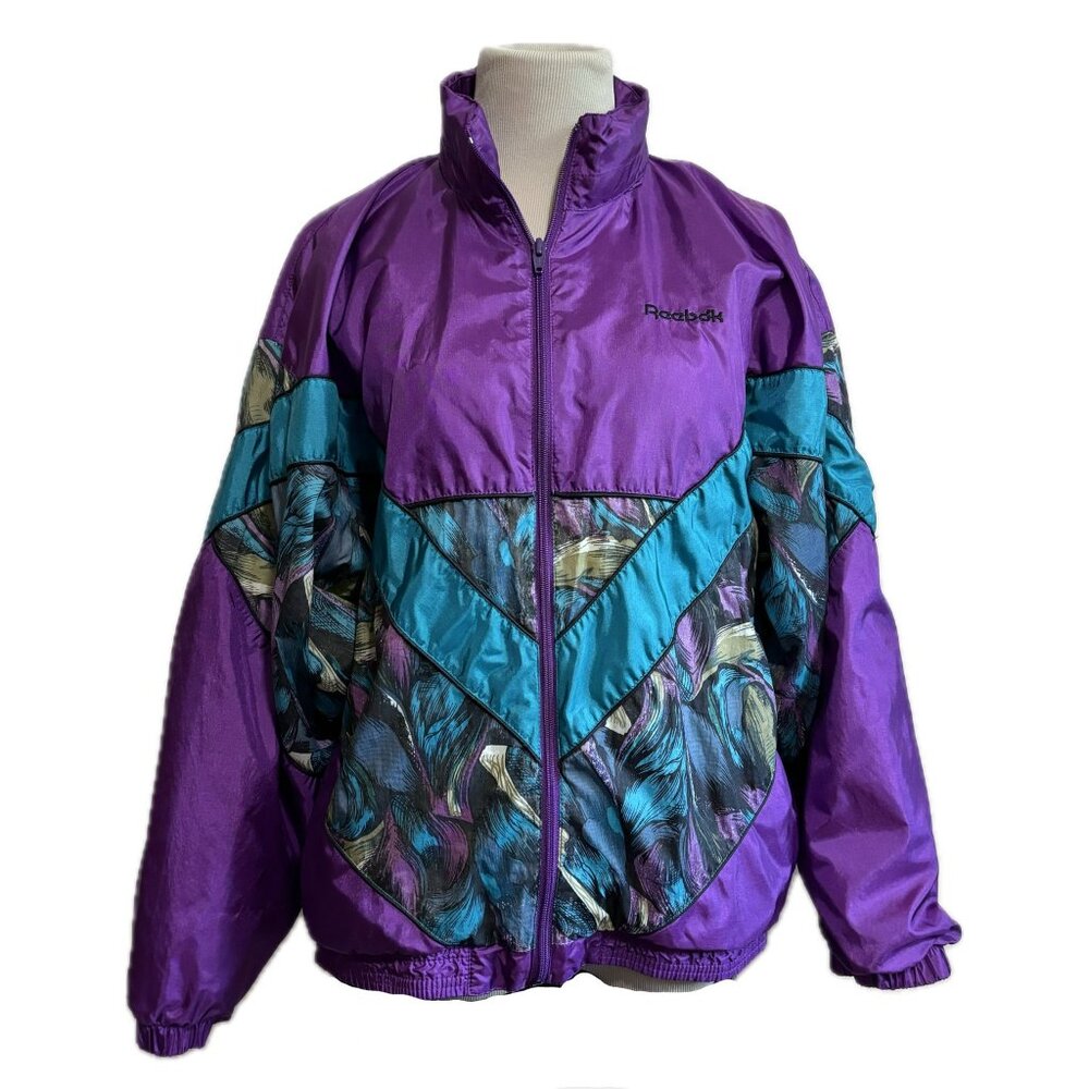 Vintage Reebok Magenta & Teal Jacket Windbreaker 80s Medium